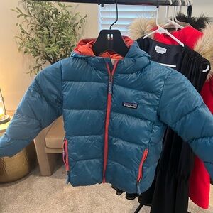 Patagonia Teal Puffer Jacket with Red Trim